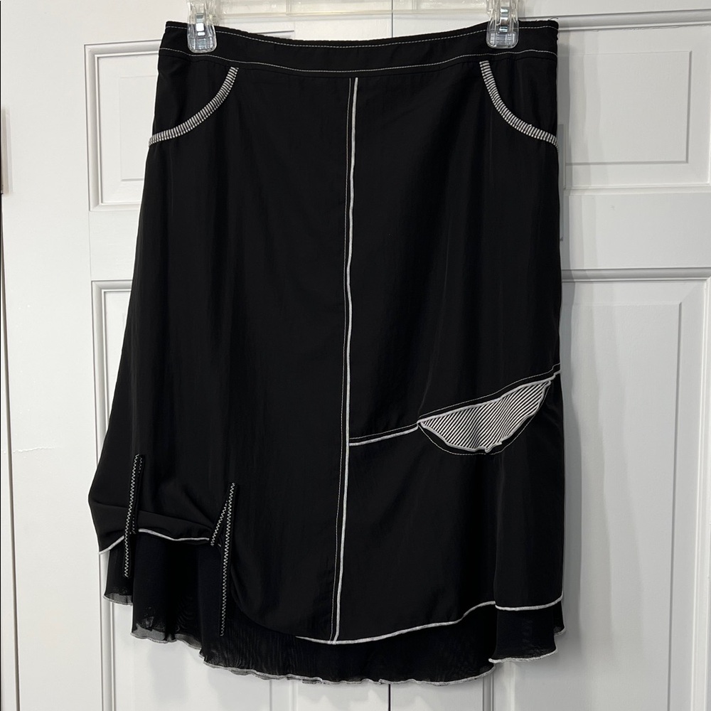 NWT Black Midi Skirt with stylish white detailing